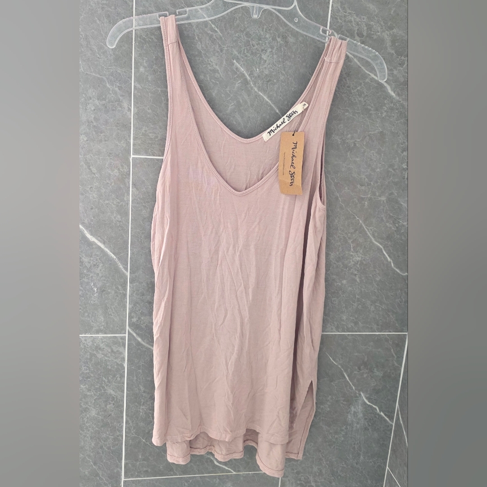 NWT Michael Stars Chai Jersey Lycra Double Soft Vee Tank Top Onesize